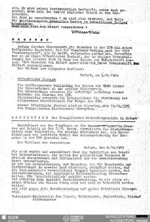 Resolution der Evangelischen Studentengemeinde in Erfurt