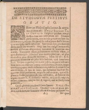 De Studiorum Pestibus Oratio.