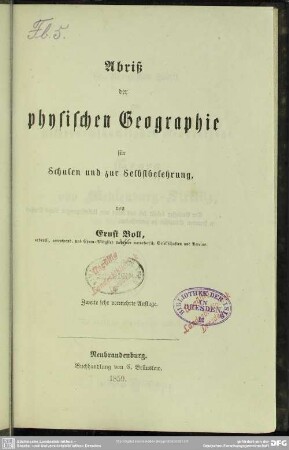 Abriss der physischen Geographie für Schulen und zur Selbstbelehrung