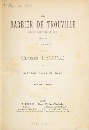 Le Barbier de Trouville : bluette bouffe en 1 acte ; paroles de A. Jaime