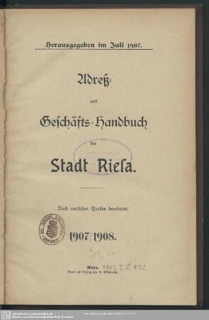 1907/08(1907): Adreß- und Geschäfts-Handbuch der Stadt Riesa