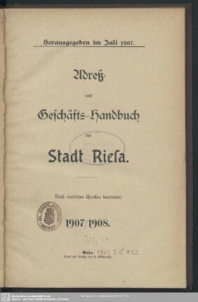 1907/08(1907): Adreß- und Geschäfts-Handbuch der Stadt Riesa