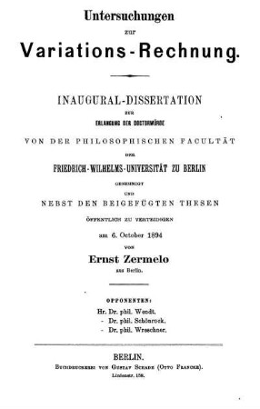 Untersuchungen zur Variations-Rechnung