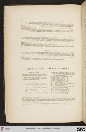 Liste des planches avec leur numéro d'ordre