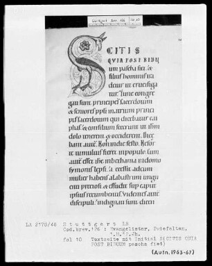 Festevangelistar (Benediktinerhandschrift) — Initiale S(citis quia post biduum pasca fiet), Folio 10recto