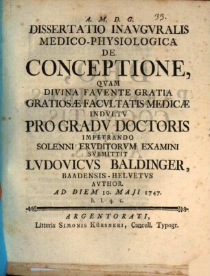 Dissertatio Inavgvralis Medico-Physiologica De Conceptione