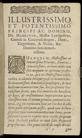 Illustrissimo Et Potentissimo Principi Ac Domino, Dn. Mauritio, Hessiæ Landgravio [...]