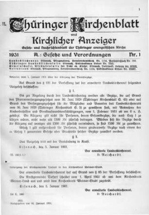 Nr. 1 : 16. Januar 1931