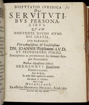 Disputatio Iuridica De Servitutibus Personalibus
