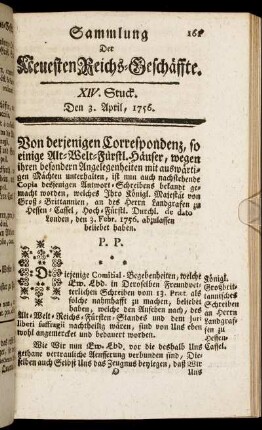 XIV. Stuck. Den 3. Aril, 1756.
