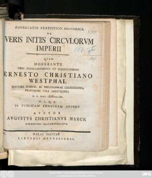 Dissertatio Statistico-Historica De Veris Initiis Circvlorvm Imperii