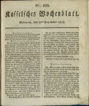 No. 102, Mittwoch, den 22sten Dezember 1813