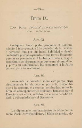 Título IX. De los nombramientos de sócios