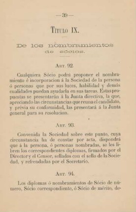 Título IX. De los nombramientos de sócios