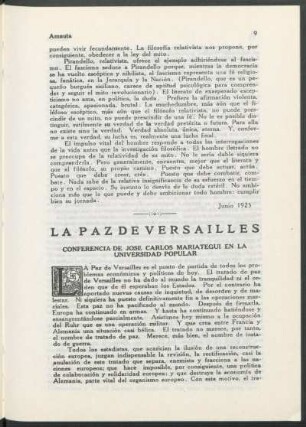 La Paz de Versailles : Conferencia de José Carlos Mariátegui en la Universidad Popular