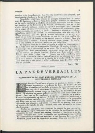 La Paz de Versailles : Conferencia de José Carlos Mariátegui en la Universidad Popular