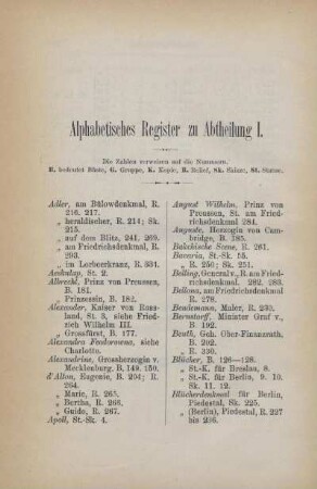 Alphabetisches Register zu Abtheilung I
