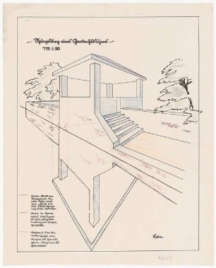 Perspektivübungen: Perspektivische Ansicht Gartenhaus 1:50