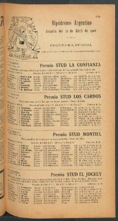 Hipódromo Argentino - Reunión del 22 de Abril de 1906 - Programa oficial
