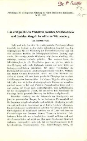Das Stratigraphische Verhältnis zwischen Schilfsandstein und Dunklen Mergeln im mittleren Württemberg