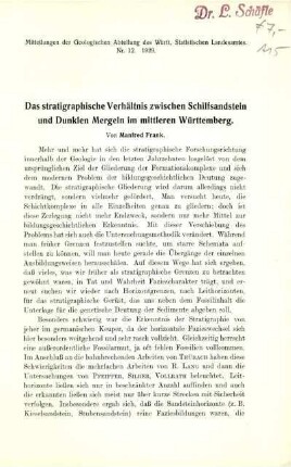 Das Stratigraphische Verhältnis zwischen Schilfsandstein und Dunklen Mergeln im mittleren Württemberg