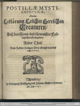 Ander Theil, Vom Fest der Heiligen Drey-Einigkeit an biß auffs Advent