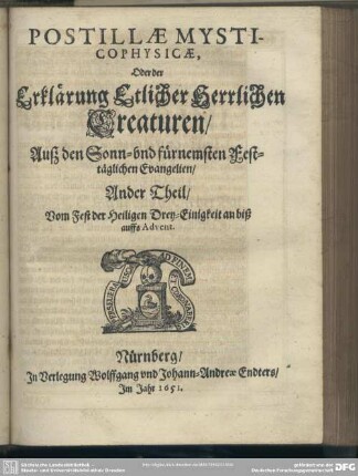 Ander Theil, Vom Fest der Heiligen Drey-Einigkeit an biß auffs Advent