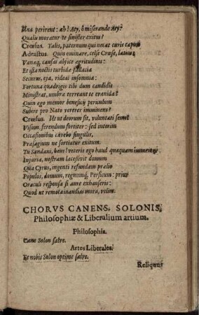Chorus Canens. Solonis. Philosophiae & Liberalium artium.