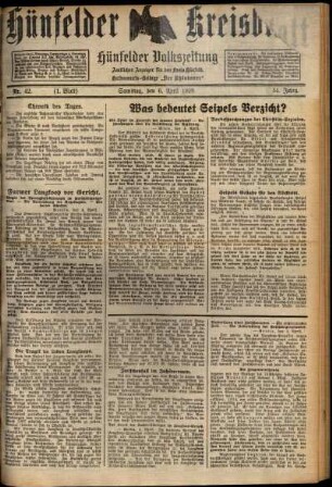 Erste Ausgabe vom Samstag, den 06. April 1929.