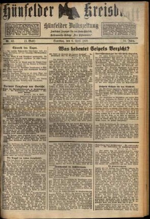 Erste Ausgabe vom Samstag, den 06. April 1929.