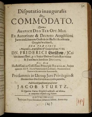 Disputatio inauguralis De Commodato