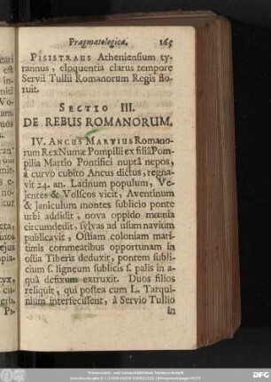 Sectio III. De Rebus Romanorum.
