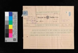 Telegramm an Leutnant Vissering von Eltern und Geschwister
