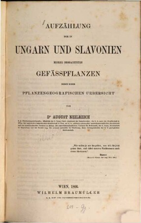 Aufzählung der in Ungarn und Slavonien bisher beobachteten Gefäßpflanzen : Nebst e. pflanzengeographischen Übers.