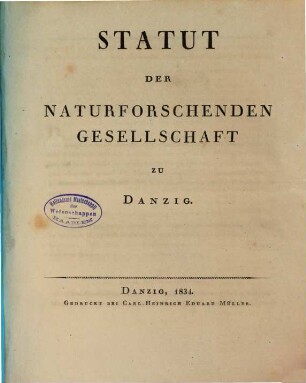 Statut der Naturforschenden Gesellschaft zu Danzig