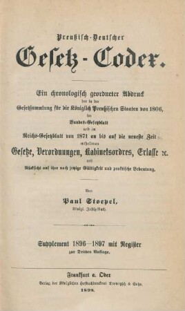 Suppl. 1900/01: Preußisch-deutscher Gesetz-Codex