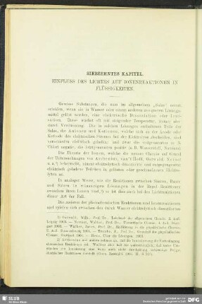 Siebzehntes Kapitel, Einfluss des Lichtes auf Ionenreaktionen in Flüssigkeiten