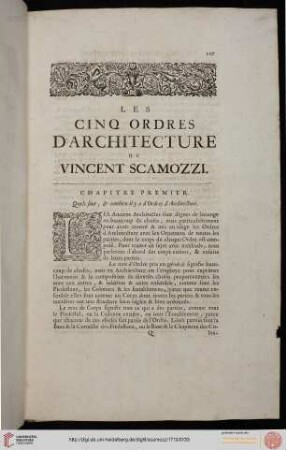Livre sixième: Les cinq ordres d'architecture de Vincent Scamozzi
