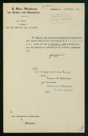 Festlegung der pensionsberechtigeten Dienstzeit (1912)