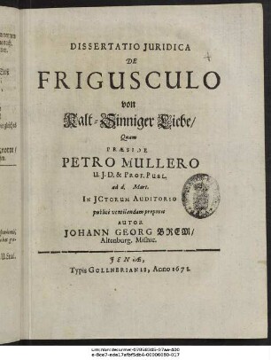Dissertatio Iuridica De Frigusculo