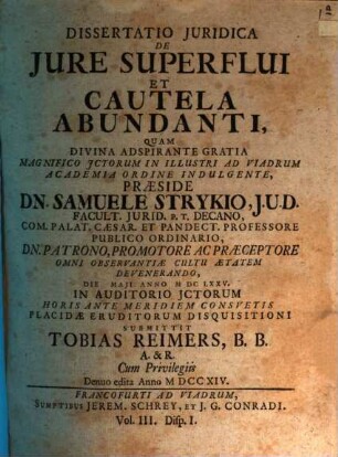 Diss. ... de iure superflui et cautela abundanti