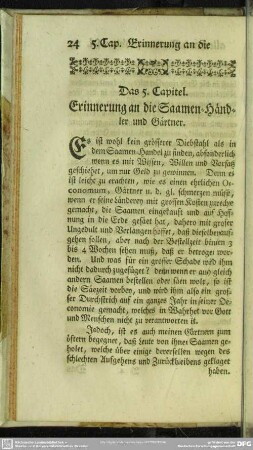 Das 5. Capitel. Erinnerung an die Saamen-Händler und Gärtner