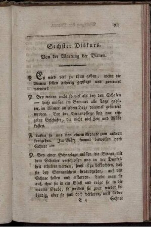 Sechster Diskurs. Von der Wartung der Bienen