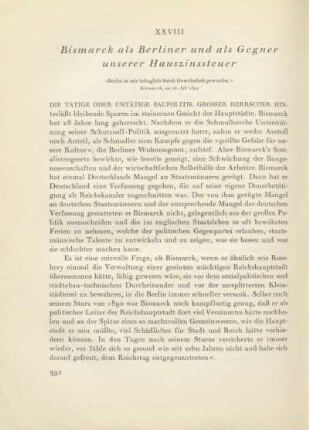 XXVIII. Bismarck als Berliner und als Gegner unserer Hauszinssteuer