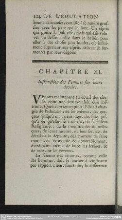 Chapitre XI. Instruction des Femmes sur leurs devoirs