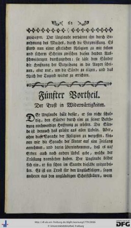 Fünfter Vortheil. Der Trost in Widerwärtigkeiten.