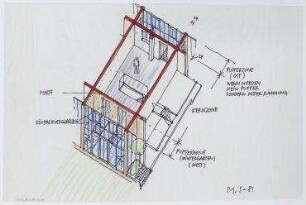 Wohnhaus mit Dreispänner (nicht realisiert) – Axonometrische Projektion