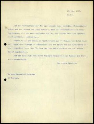 Bericht des ersten Sekretars an das General-Sekretariat