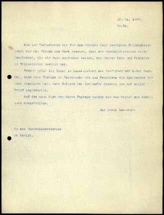 Bericht des ersten Sekretars an das General-Sekretariat