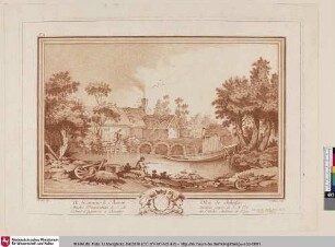 [Landschaft mit Dorfansicht und Angler]